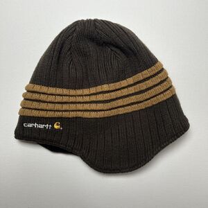 Carhartt Akron Men's Dark Brown Knit Earflap Fleece Lined Beanie Hat One Size